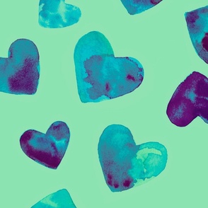 Water Colour Hearts - Teal