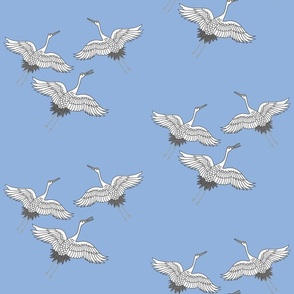 Cranes in Flight (motif) - periwinkle blue, medium 