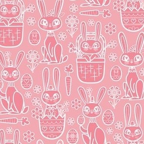 Basket Bunnies White Lines in Cotton  Small Candy