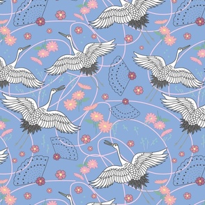 Migration, Cranes in Flight - periwinkle blue, medium/large 