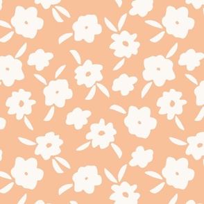 Salmon Ditsy Flowers, Large Scale, Minimal Ditsy Floral, Sweet Trendy 