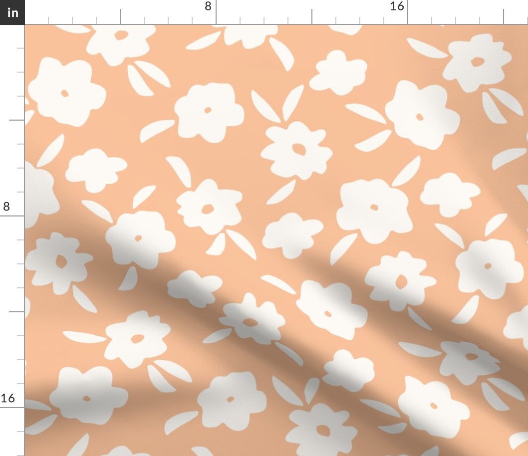 Salmon Ditsy Flowers, Large Scale, Minimal Ditsy Floral, Sweet Trendy 