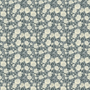 Evermore Botanicals- Poppy -Floral Block Print- Ash Gray Eggshell Gunmetal- Small Scale