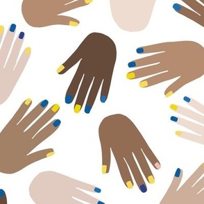 Helping hands - Stand with Ukraine yellow blue nails and all skin tones white DONATION large 