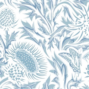 Regal Thistle- Dancing Weeds- Sky Blue White- Large Scale