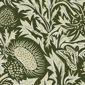 Regal Thistle- Dancing Weeds- Olive Green- Large Scale