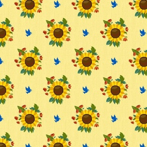 Sunflowers and peace doves on yellow | medium