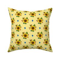 Sunflowers and peace doves on yellow | small