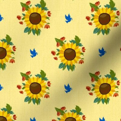 Sunflowers and peace doves on yellow | small
