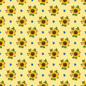 Sunflowers and peace doves on yellow | small