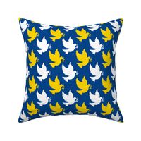 white and yellow peace doves on blue | small