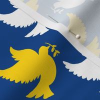 white and yellow peace doves on blue | small