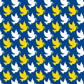 white and yellow peace doves on blue | small