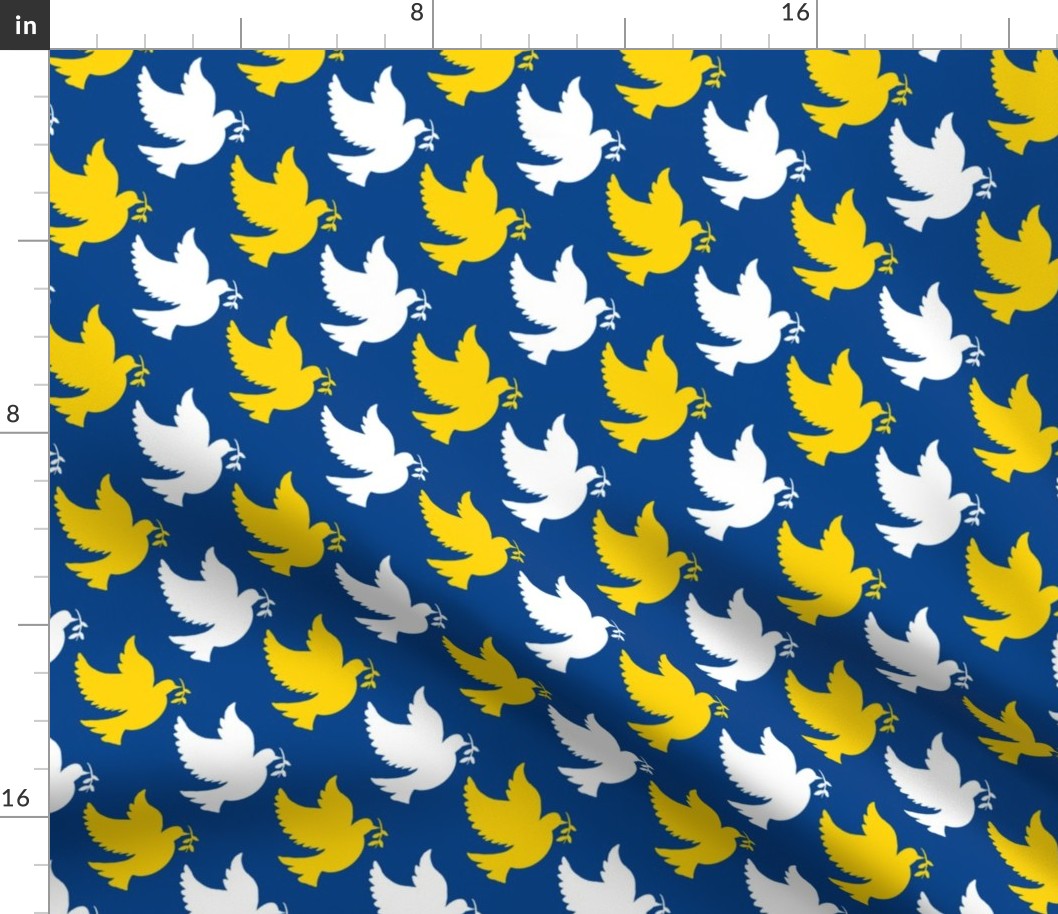 white and yellow peace doves on blue | small