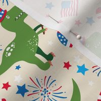 Funny patriotic t-rex july 4th independence day fabric  beige