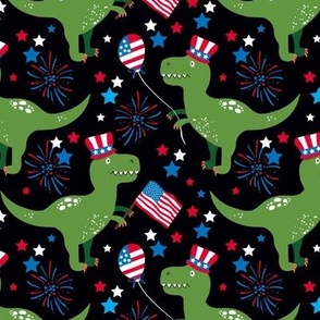 Funny patriotic t-rex july 4th independence day fabric  black