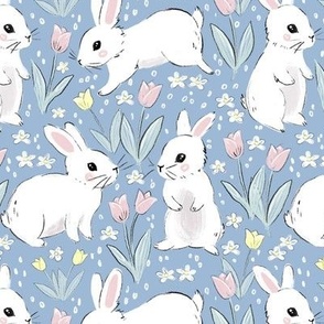 Cute Easter bunnies Easter fabric WB22 pastel blue