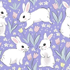 Easter bunnies Easter fabric Candy colors - lilac  medium scale