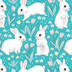 Cute Easter bunnies Easter fabric WB22 turquoise