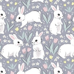 Cute Easter bunnies Easter fabric WB22 gray