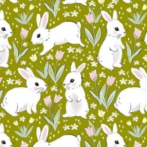 Cute Easter bunnies Easter fabric WB22 olive