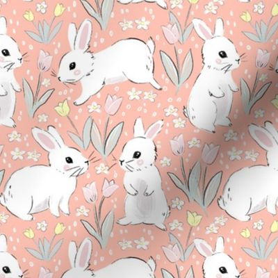 Cute Easter bunnies Easter fabric WB22 peach