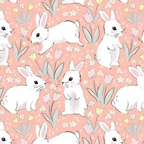 Cute Easter bunnies Easter fabric WB22 peach