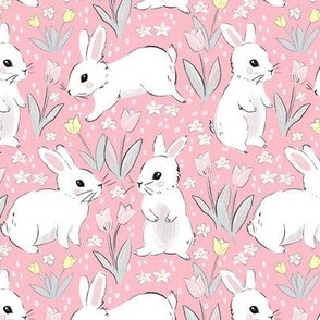 Cute Easter bunnies Easter fabric WB22 blush pink
