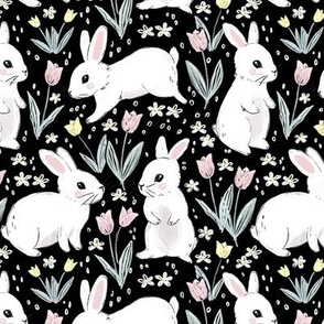 Cute Easter bunnies Easter fabric WB22 black