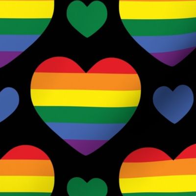 Pride rainbow hearts on black