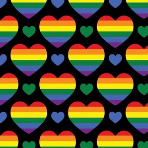 Pride rainbow hearts on black