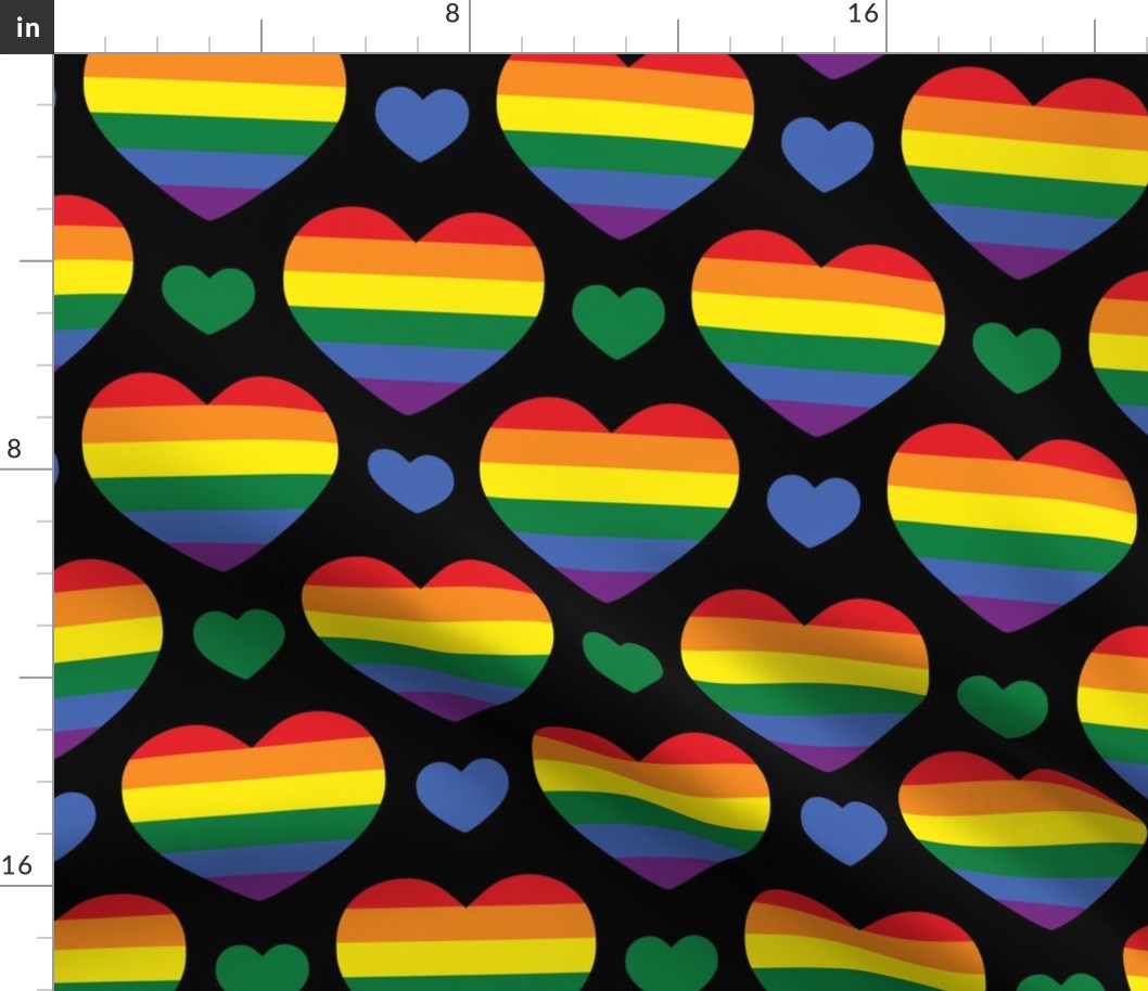 Pride rainbow hearts on black