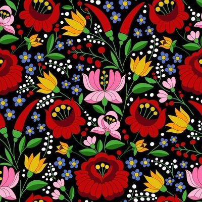 Hungarian Folk Embroidery Fabric, Wallpaper and Home Decor