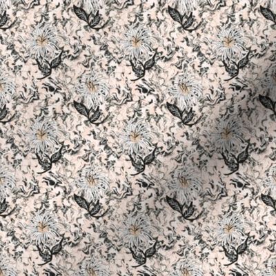 NBFM1 -  Small - Neutral Botanical Floral Motif on abstract leafy background 