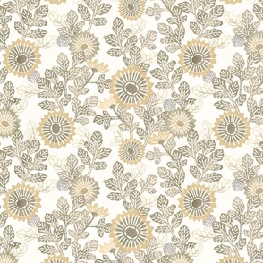 Vintage  Neutral Botanical- Small Japanese Floral-Tan- Beige- Cream- Gold- Elegant Sunflower- Soft Floral- Muted Colors- Wallpaper- Home Decor- Small Scale- Spring