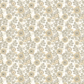 Vintage  Neutral Botanical- Mini Japanese Floral-Tan- Beige- Cream- Gold- Elegant Sunflower- Soft Floral- Muted Colors- Wallpaper- Home Decor- Small Scale- Spring
