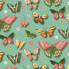 butterflies on mint // medium scale