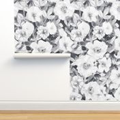 neutral botanical watercolor floral in black and white large scale