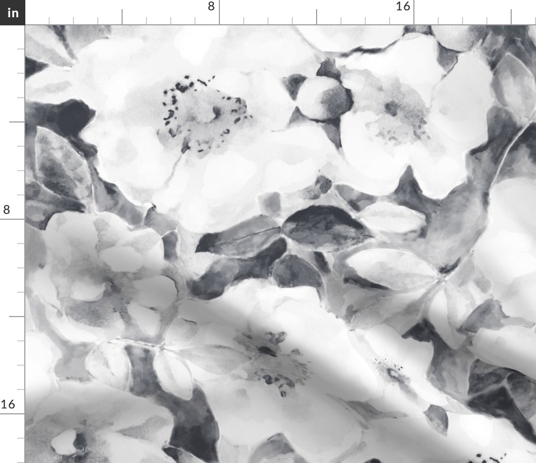 neutral botanical watercolor floral in black and white large scale