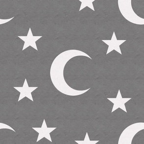Simple white moon and stars with grey background (jumbo version)