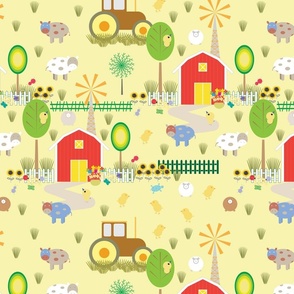 Day at the Farm - Yellow - Kids - Barn - Animals - Tractor - Ranch - Cottage - Sheep - Countryside