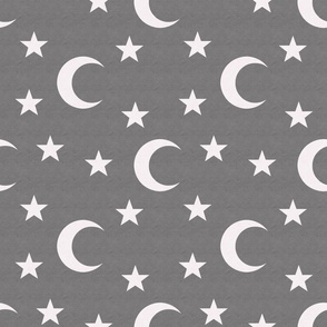 Simple white moon and stars with grey background