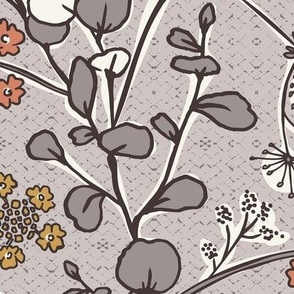 Gracelyn - Hand Drawn Botanical Floral Taupe Multi Large Scale