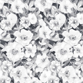 neutral botanical watercolor floral in black and white medium scale