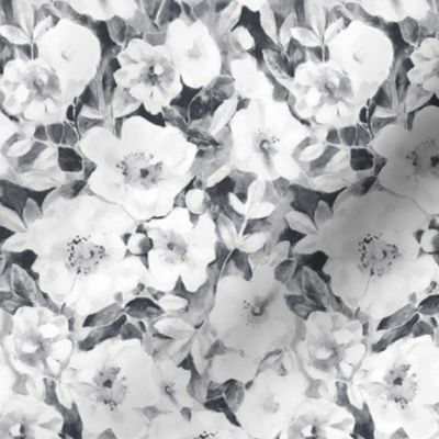 neutral botanical watercolor floral in black and white small scale