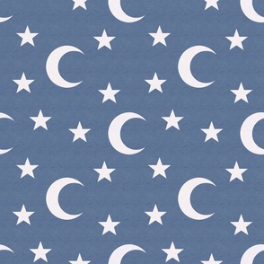 Simple white moon and stars with a blue background