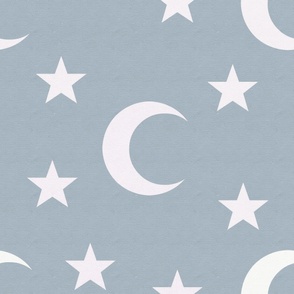 Simple white moon and stars with light blue background (jumbo version)