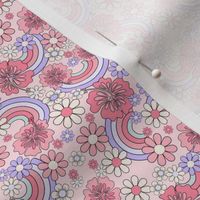 SMALL Hibiscus Summer Rainbow fabric - pastel daisy girls fabric