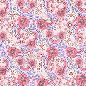 SMALL Hibiscus Summer Rainbow fabric - pastel daisy girls fabric