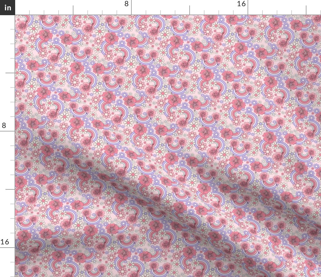 SMALL Hibiscus Summer Rainbow fabric - pastel daisy girls fabric